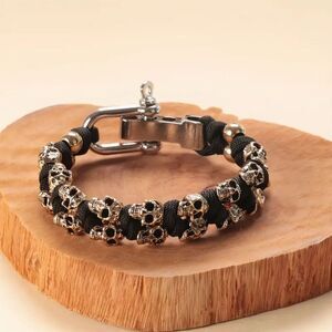 Men's Gothic Handmade Gold Skull Bracelet Adjustable Wristband Grunge Gorpcore